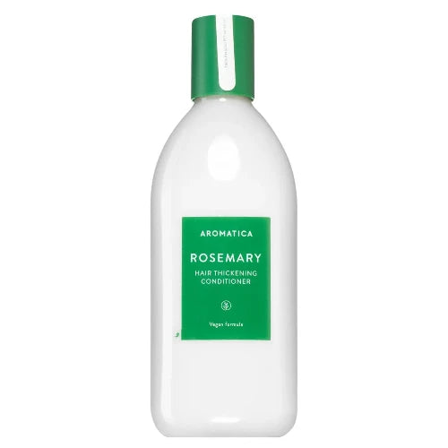 Aromatica Rosemary Hair Thickening Conditioner with natural ingredients like rosemary, bhringraj, and babassu oil for thicker, fuller hair