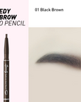 Using the Peripera Speedy Eyebrow Auto Pencil to fill in sparse brows with small, hair-like strokes for a natural look. The brush end softens the finish, giving the brows a natural, well-groomed appearance.