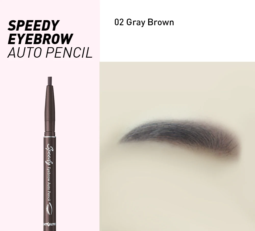 Using the Peripera Speedy Eyebrow Auto Pencil to fill in sparse brows with small, hair-like strokes for a natural look. The brush end softens the finish, giving the brows a natural, well-groomed appearance.