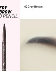 Using the Peripera Speedy Eyebrow Auto Pencil to fill in sparse brows with small, hair-like strokes for a natural look. The brush end softens the finish, giving the brows a natural, well-groomed appearance.