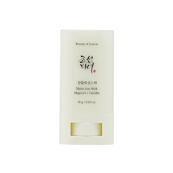 Beauty of Joseon Matte Sun Stick, 18g, provides SPF 50+ PA++++ protection with a smooth matte finish, ideal for daily use and over makeup