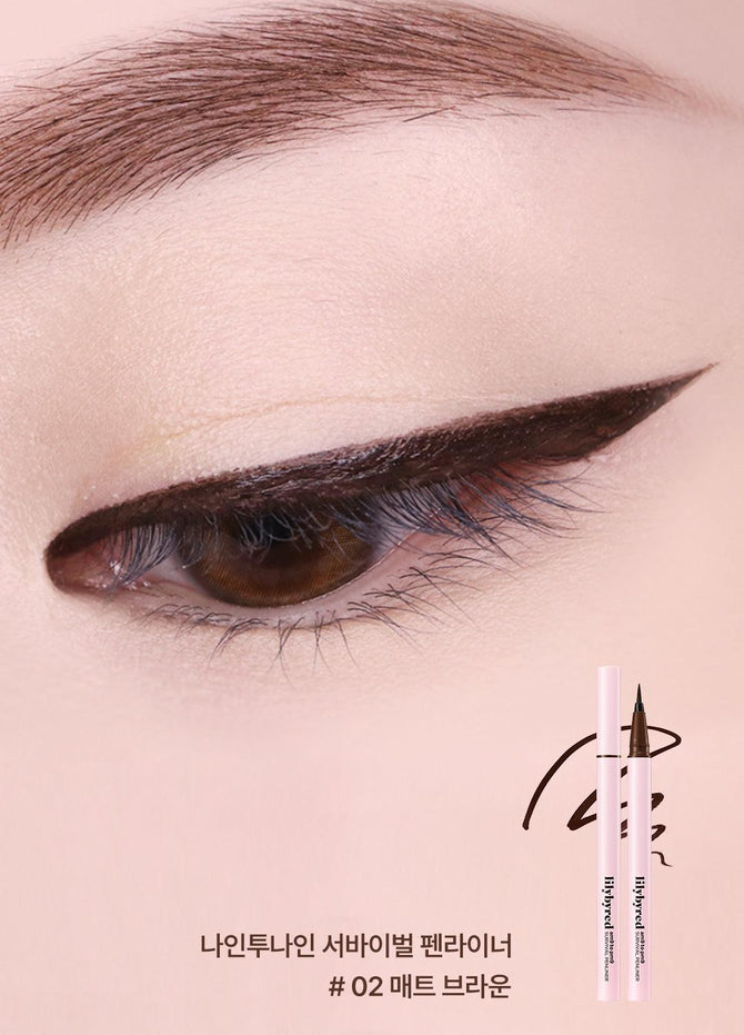 Close-up of the 0.1 mm super-fine tip of Lilybyred AM9 to PM9 Survival Penliner – Ideal for precise, thin lines or bold cat-eye looks.