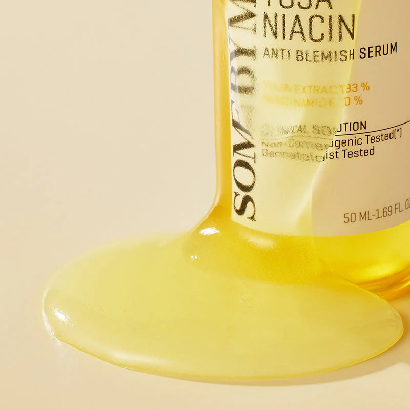 Some By Mi Yuja Niacin Blemish Care Serum – Close-up of the lightweight, non-sticky serum texture, showing its smooth and refreshing consistency that absorbs quickly into the skin.