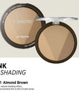 Peripera Ink V Shading contour powder in a compact size, designed for creating natural 3D shading on the face. Comes in three shades: Almond Brown 01, Cacao Brown 02, and Hazel Gray, providing a sculpted, soft, and smooth contour finish.