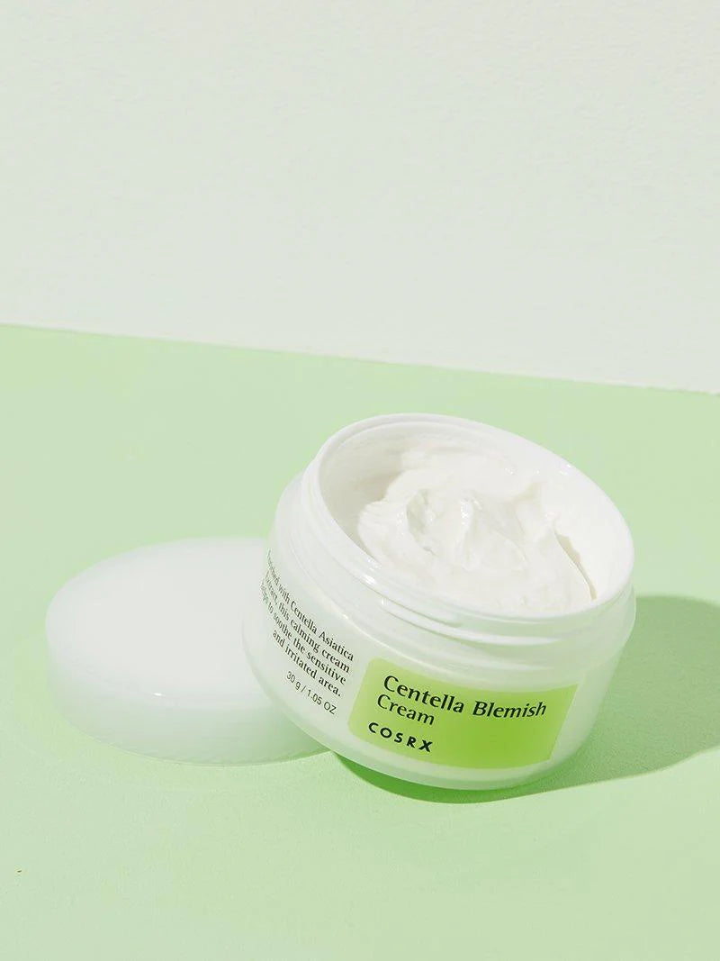 Cosrx Centella Blemish Cream – 30ml cream formulated with 50.79% centella water and 7% zinc oxide to reduce inflammation and heal blemishes