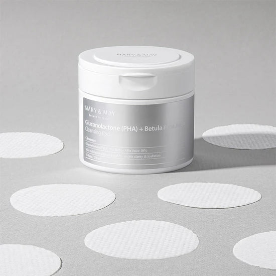 Mary & May Gluconolactone PHA + Betula Alba Juice Cleansing Pad – A pack of 70 exfoliating pads that gently cleanse and exfoliate, leaving the skin soft, refreshed, and glowing.