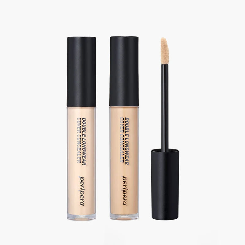 Peripera Double Longwear Cover Concealer, featuring a double powder formula for smooth, long-lasting coverage that effectively hides blemishes, dark circles, and imperfections.