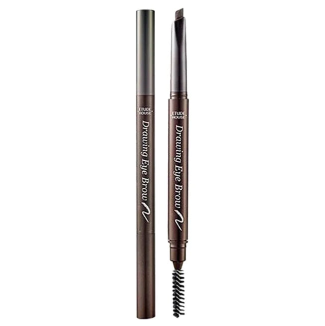 Etude House Drawing Eyebrow Pencil – triangular tip for precise, natural-looking eyebrows, available in Brown, Dark Brown, and Black