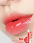 Close-up of lips with Lilybyred Glassy Layer Fixing Tint – Shows the glossy finish and vivid color in shades like Muscat Shower, Kill Me Plum, and Berry Kitsch.