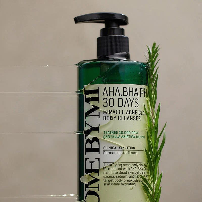 Some By Mi AHA BHA PHA Miracle Acne Body Cleanser – A body wash with AHA, BHA, and PHA to exfoliate, clear acne, and smooth the skin.