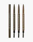 Peripera Speedy Eyebrow Auto Pencil with a sleek, easy-to-use design. Available in two shades: Black Brown and Gray Brown. The pencil creates natural-looking, long-lasting brows with a smooth, soft finish.
