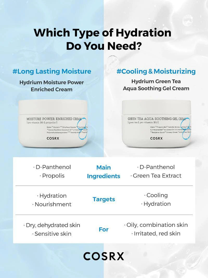 COSRX Hydrium Green Tea Aqua Soothing Gel Cream – Refreshing gel cream with Green Tea to soothe irritation and deliver long-lasting hydration