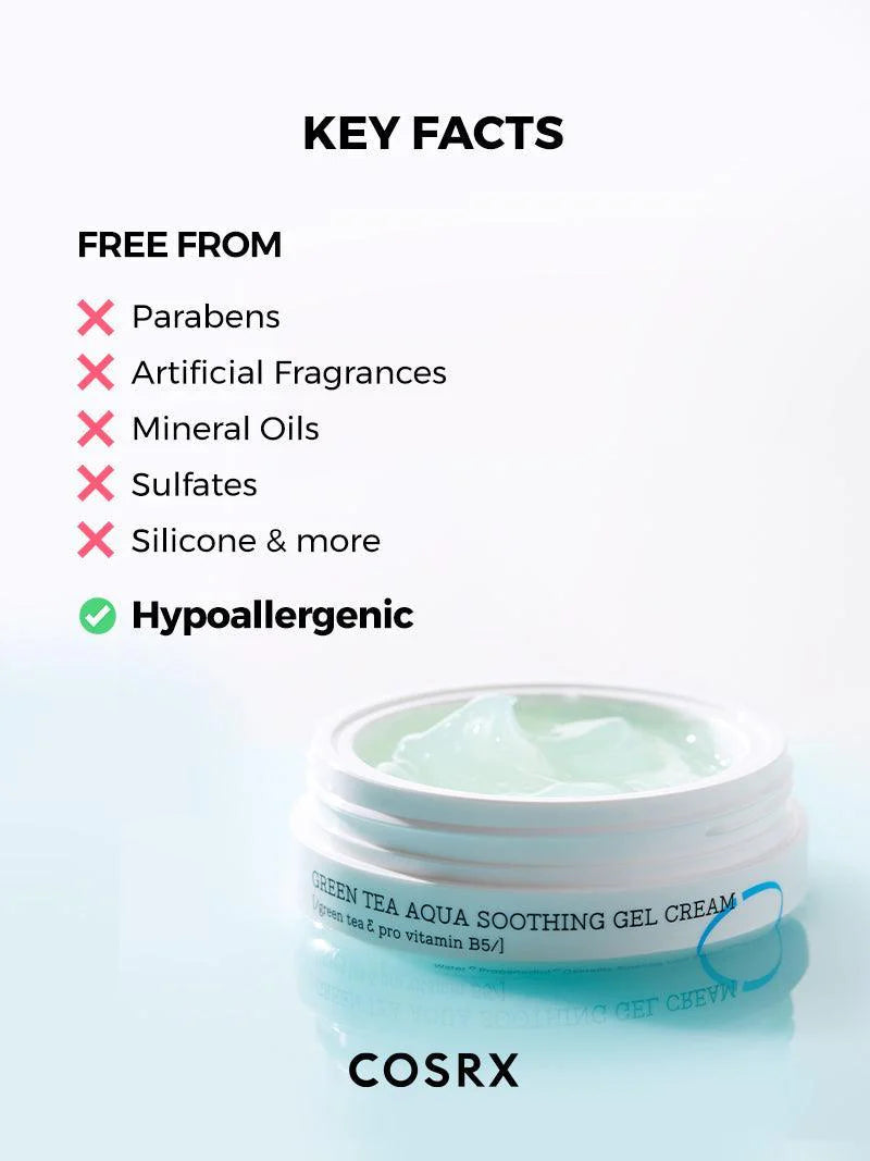 COSRX Hydrium Green Tea Aqua Soothing Gel Cream – Refreshing gel cream with Green Tea to soothe irritation and deliver long-lasting hydration