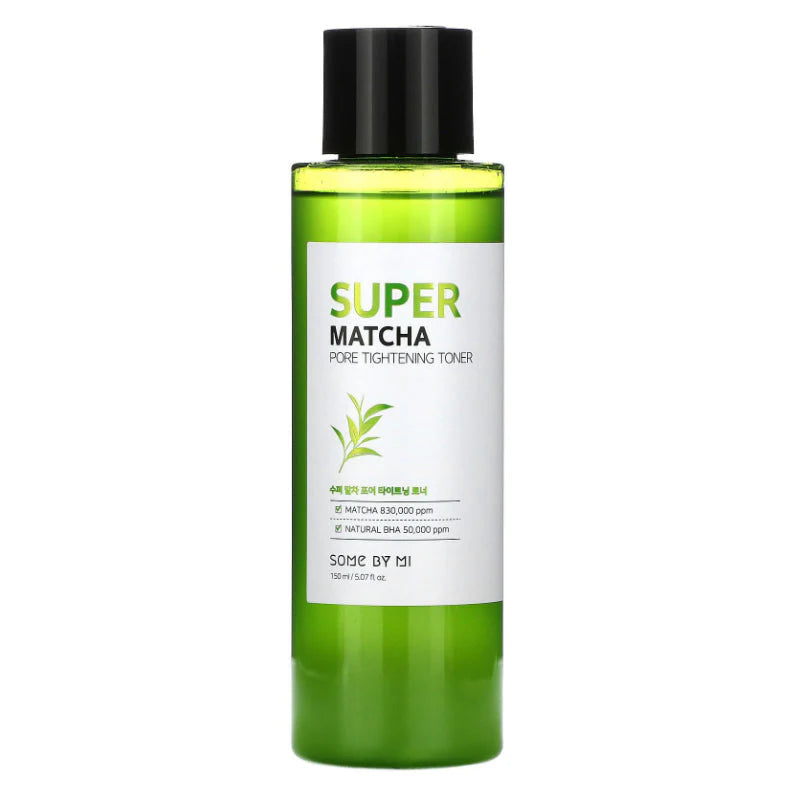 Some By Mi Super Matcha Pore Tightening Toner – A two-part toner with Matcha Water and soothing ingredients like Willow Bark, Tea Tree, and Centella to control oil, tighten pores, and calm skin.