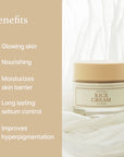 I’m From Rice Cream, a soothing moisturizer for oily and acne-prone skin, featuring rice bran extract and hyaluronic acid to hydrate, balance oil, and brighten complexion
