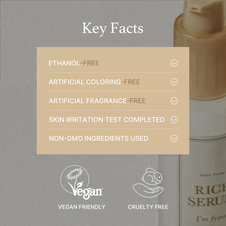 Brightening I’m From Rice Serum with rice germ extract, ideal for firming and hydrating dry, dull skin while reducing fine lines and dark spots
