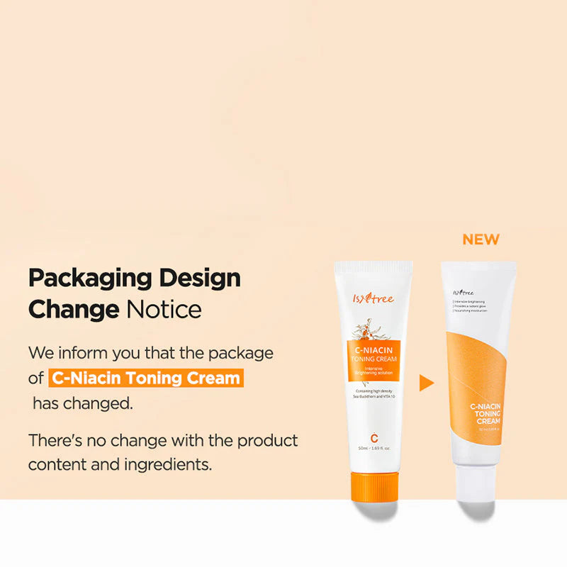 Isntree C-Niacin Toning Cream packaging – 50ml jar for brightening and hydrating all skin types, reducing pigmentation and dark spots
