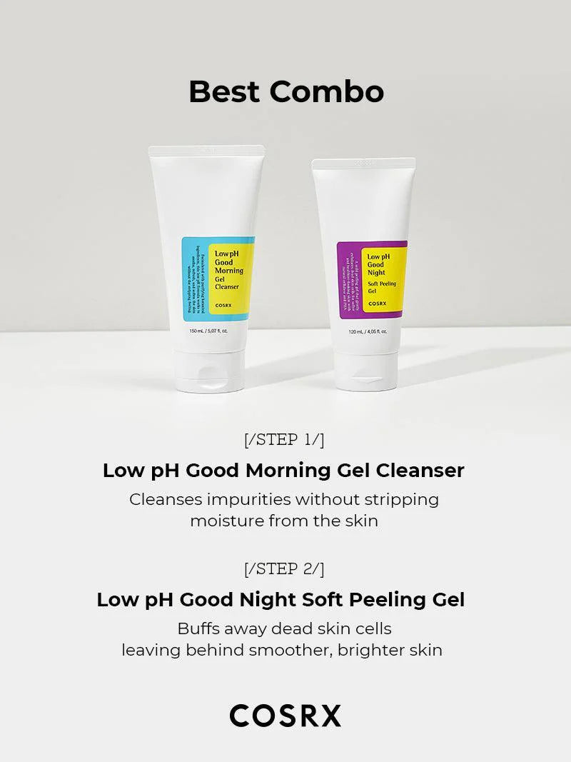COSRX Low pH Good Morning Gel Cleanser – A gentle gel cleanser that hydrates, refines skin texture, and maintains pH balance
