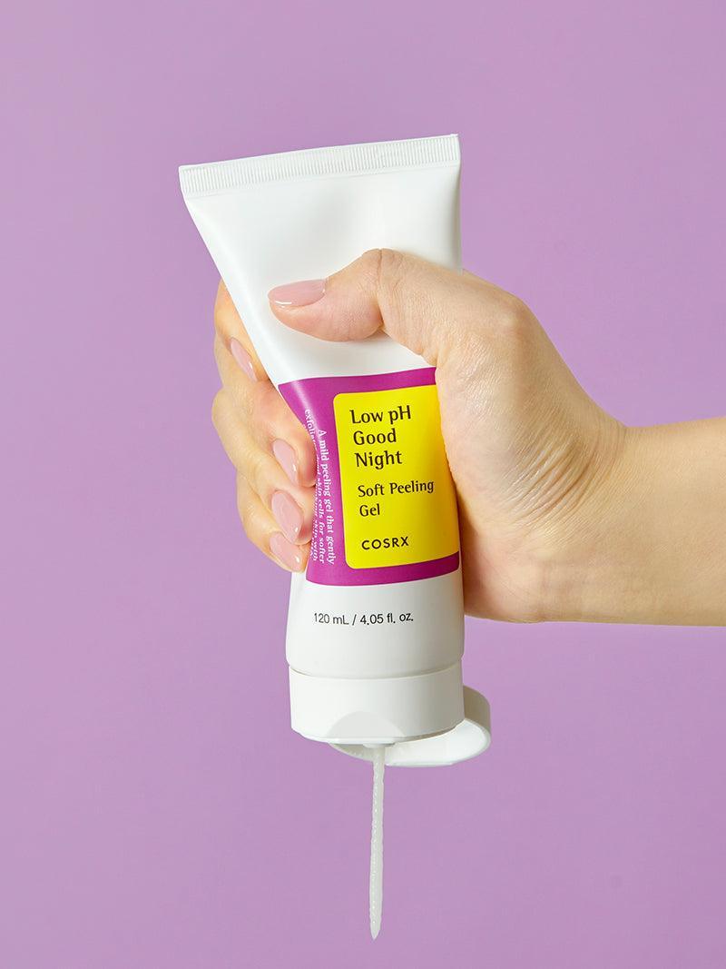 COSRX Low pH Good Night Soft Peeling Gel – A gentle exfoliating gel with a low pH that soothes and hydrates sensitive skin