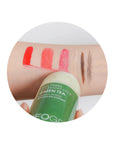 Person using Neogen Real Fresh Cleansing Stick Green Tea, massaging it in circular motions on the face for a gentle, natural cleanse.