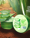 Nature Republic Soothing Moisture Aloe Vera 92% Soothing Gel in a 300 ml jar with clear packaging showcasing the aloe vera gel's soothing and moisturizing properties.