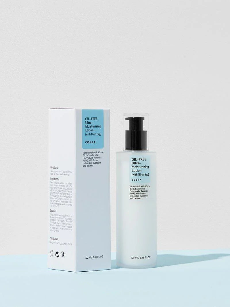 COSRX Oil Free Ultra Moisturizing Lotion – A lightweight, fast-absorbing moisturizer with 70% Birch Sap for hydration without the greasiness