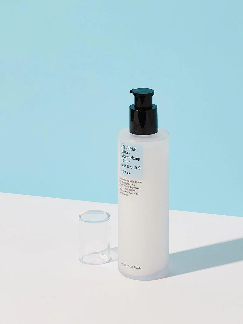 COSRX Oil Free Ultra Moisturizing Lotion – A lightweight, fast-absorbing moisturizer with 70% Birch Sap for hydration without the greasiness