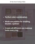 Peripera All Take Mood Technique Palette 01 Around Brown, featuring 9 neutral shades with golden shimmer to create versatile eye looks for both everyday and night-time wear.