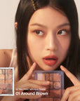 Close-up of the golden shimmer on the eyelid, highlighting the long-lasting and non-creasing shimmer from the Peripera All Take Mood Technique Palette.