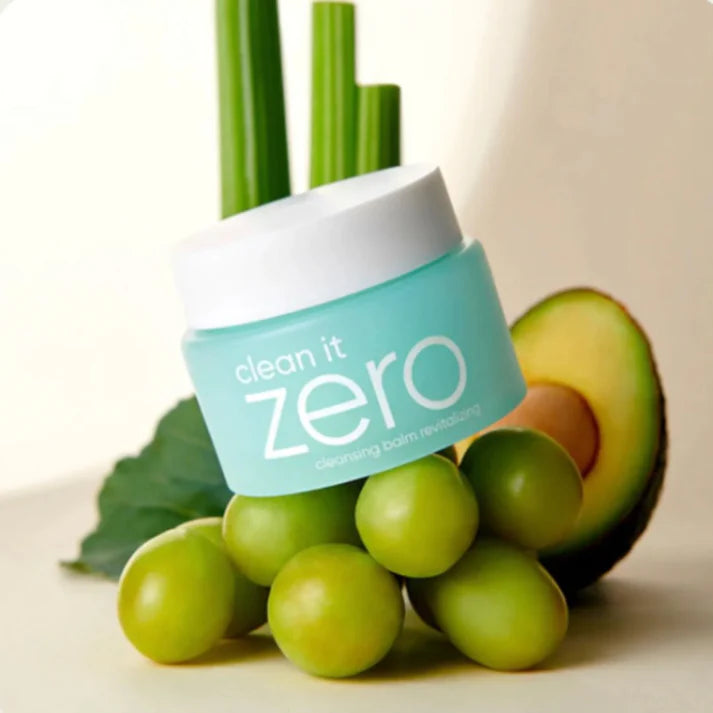 Banila Co Clean It Zero Cleansing Balm Revitalizing key ingredients: Resveratrol, Grape Seed Oil, Olive Oil, Hot Springs Water, and Vitamin E & C, working together to protect skin from aging and environmental stressors