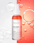 Close-up of the packaging for Mary & May Rose Collagen Mist Serum – Emphasizing its antioxidant-rich formula that moisturizes, enhances elasticity, and prevents wrinkles.