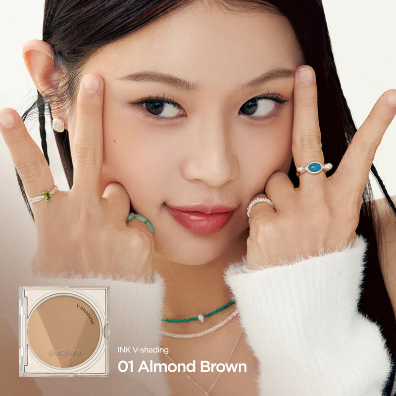 Close-up of the contour application using Peripera Ink V Shading on the nose, cheekbones, and jawline, revealing the smooth, natural finish and precise shading with minimal powder scattering for a cleaner look.