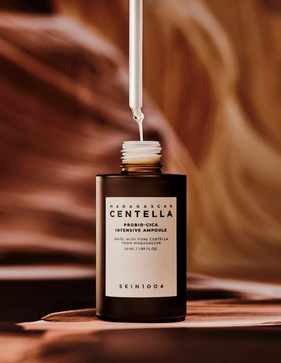 Close-up of Skin1004 Probio-Cica Intensive Ampoule – Milky, gooey texture that easily absorbs into the skin, leaving it hydrated and smooth without any sticky residue.