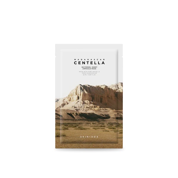 Skin1004 Madagascar Centella Watergel Sheet Ampoule Mask – A soothing sheet mask infused with Centella Asiatica, Chamomile, and Glycerin for calming and hydrating sensitive skin.