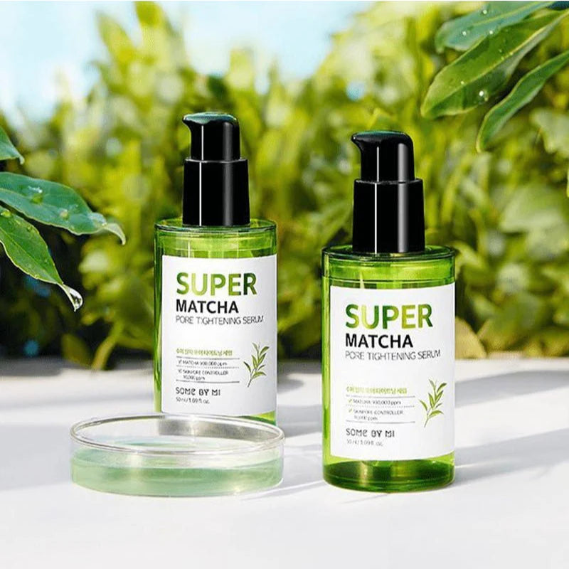 Some By Mi Super Matcha Pore Tightening Serum – A lightweight serum formulated with 93% matcha water to control oil, tighten pores, and hydrate the skin, perfect for oily and large pores.