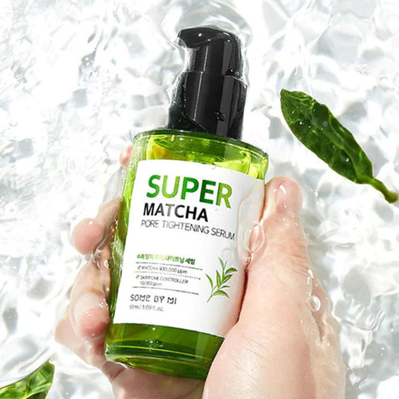 Some By Mi Super Matcha Pore Tightening Serum – A lightweight serum formulated with 93% matcha water to control oil, tighten pores, and hydrate the skin, perfect for oily and large pores.