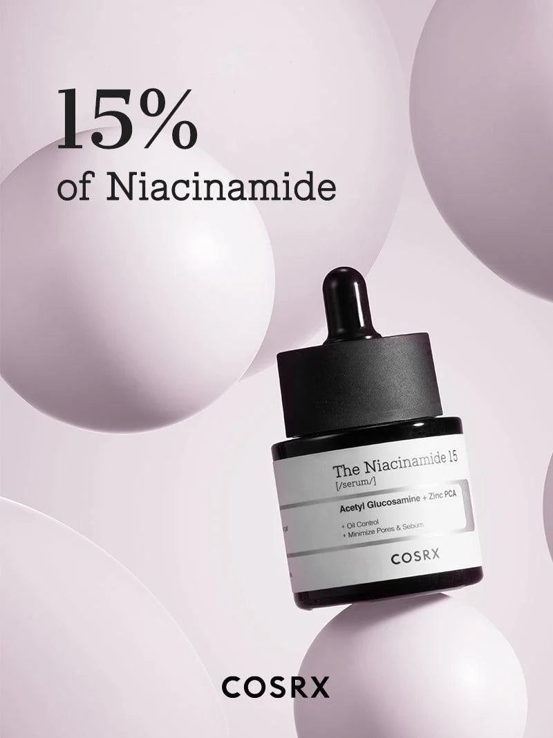 COSRX The Niacinamide 15 Serum in sleek 20ml bottle – powerful formula with 15% niacinamide to clear acne, control oil, and brighten skin