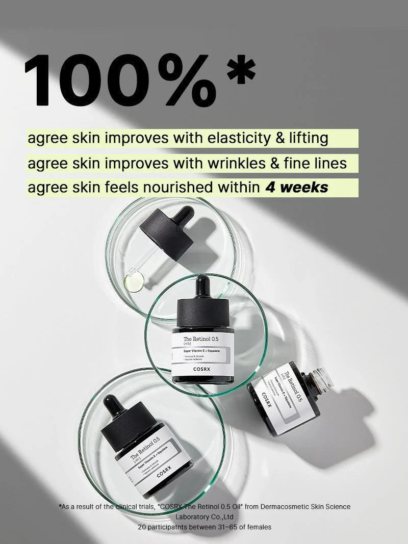 COSRX Retinol Serum 0.5% – Anti-aging serum with pure retinol, reduces wrinkles, improves elasticity, smooths texture, and hydrates skin. 20ml bottle with lightweight, quick-absorbing formula for advanced retinol users