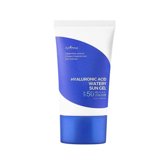 Isntree Hyaluronic Acid Watery Sun Gel – 50ml tube with light, non-greasy sunscreen gel, ideal for sensitive skin and daily sun protection