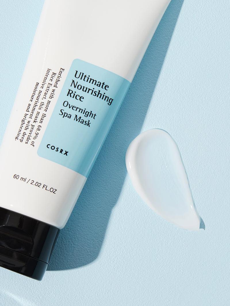 Applying COSRX Ultimate Nourishing Rice Overnight Spa Mask – rich, creamy formula that nourishes and hydrates skin while you sleep