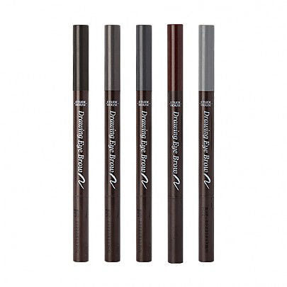 Etude House Drawing Eyebrow Pencil – triangular tip for precise, natural-looking eyebrows, available in Brown, Dark Brown, and Black