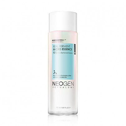 Neogen Real Ferment Micro Essence (150 ml) in its sleek, minimalist bottle, highlighting the hydrating and skin barrier-strengthening benefits of its natural fermented ingredients.