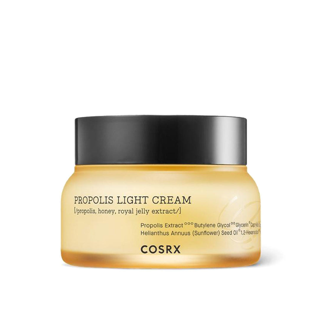 Cosrx Full Fit Propolis Light Cream – A lightweight moisturizer with black bee propolis, honey, and royal jelly for hydrated, glowing skin