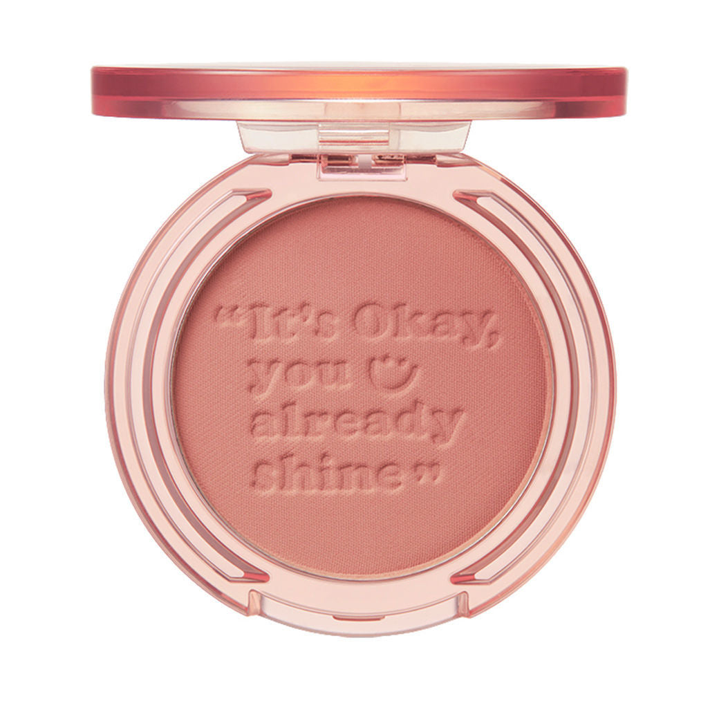 Peripera Pure Blushed Sunshine Cheek blush compact featuring three shades: Milktea Coral, Afternoon Red, and Dusky Rose. The blush provides a natural, sun-kissed glow with a smooth, soft finish for a radiant, fresh complexion.