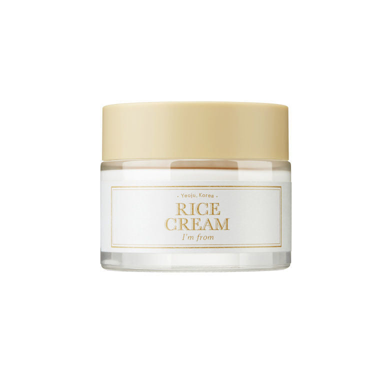 I’m From Rice Cream with rice bran extract, a lightweight moisturizer that brightens skin, hydrates, and strengthens the skin barrier, ideal for oily and acne-prone skin