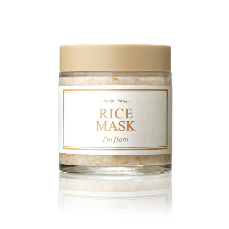 I’m From Rice Mask with rice bran and rice powder, a gentle scrub that cleans, brightens skin, and tightens pores for a smooth, glowing complexion