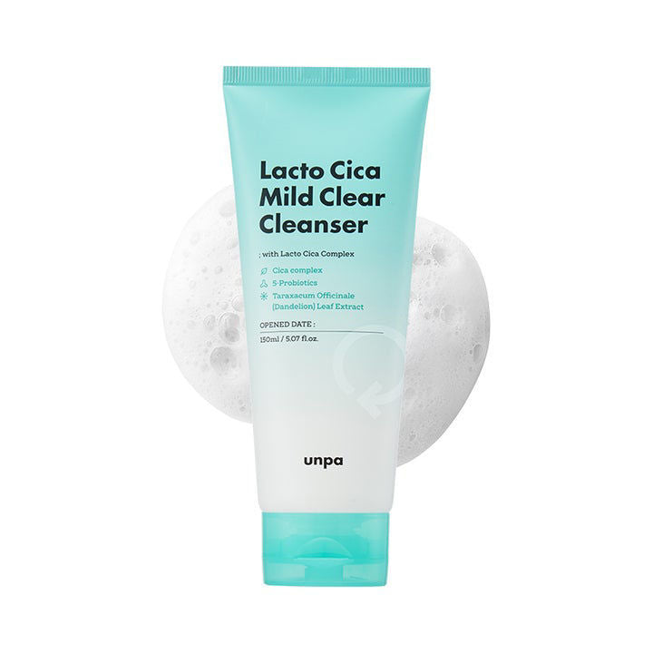 Unpa Lacto Cica Mild Facial Cleanser – A gentle cleanser featuring natural ingredients like Dandelion Leaf Extract to repair dry, damaged skin and restore balance, leaving skin soft, fresh, and hydrated.