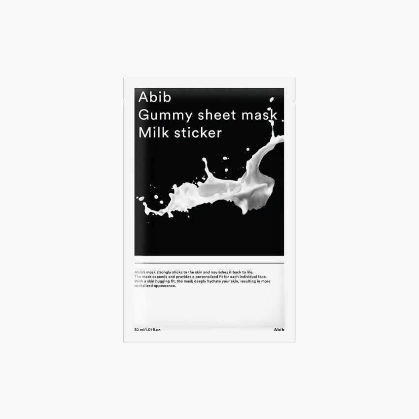 Abib Gummy Sheet Mask Milk Sticker – hydrating and firming sheet mask with collagen and milk protein extract for dry and mature skin