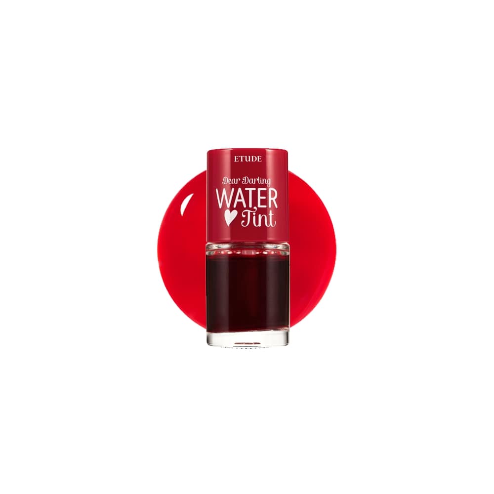 Swatches of Etude House Dear Darling Water Tint – vibrant cherry and strawberry shades with a smooth, non-sticky texture 