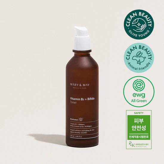 Mary&May Vitamin B5 + Bifida Toner- Featuring the eco-friendly, cruelty-free label indicating no animal testing and safe ingredients.
